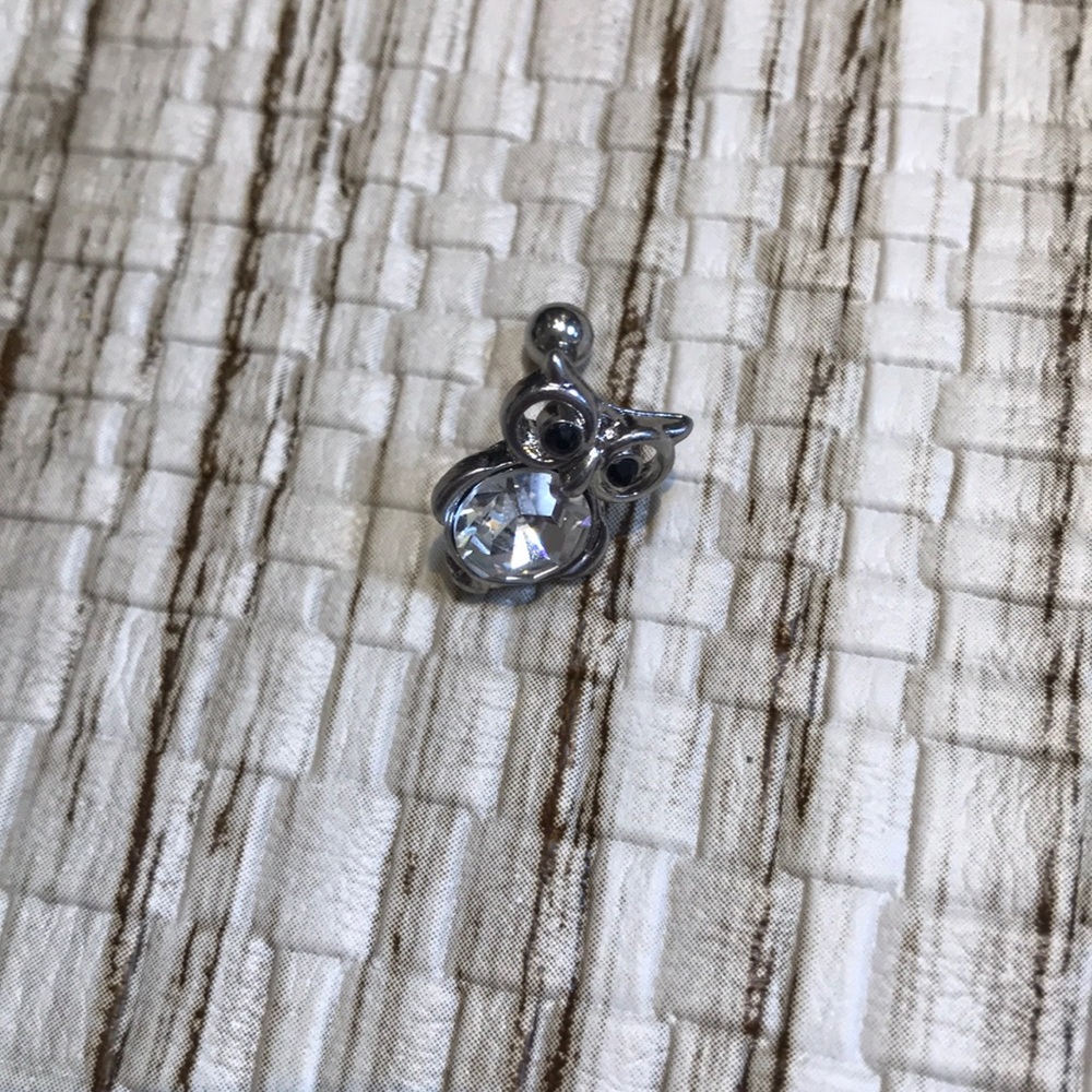 Owl cartilage earring barbell w/ clear & black gem - Picture 2 of 2